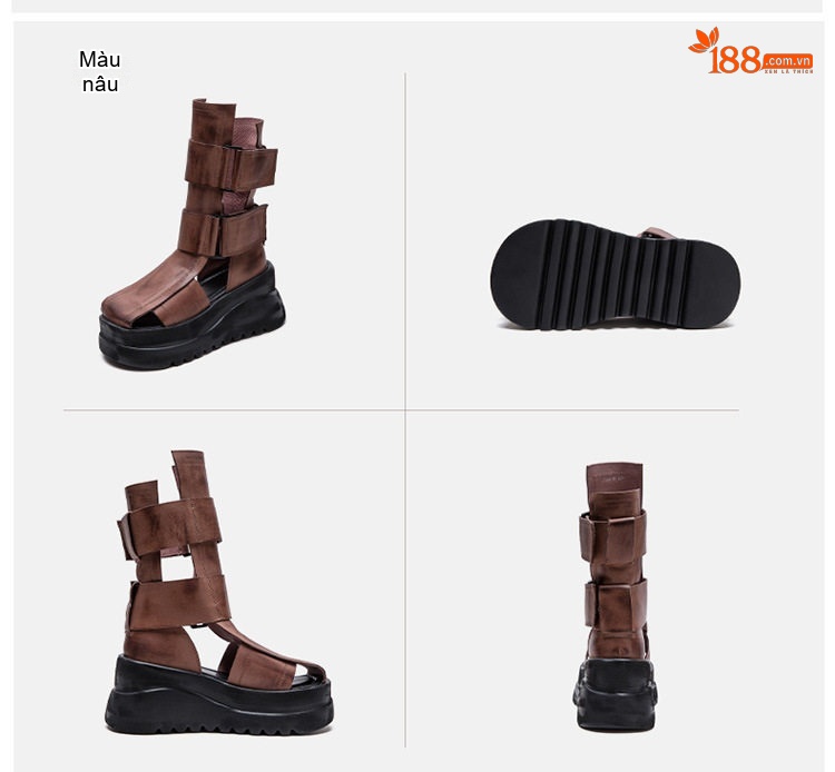 Dép Sandal Nữ Chiến Binh Quai Dán Đế Cao 5cm - 6cm Màu Đen, Nâu chi tiết 16
