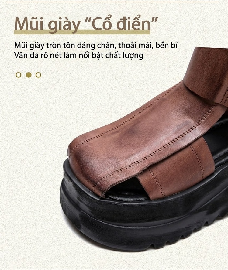 Dép Sandal Nữ Chiến Binh Quai Dán Đế Cao 5cm - 6cm Màu Đen, Nâu chi tiết 3
