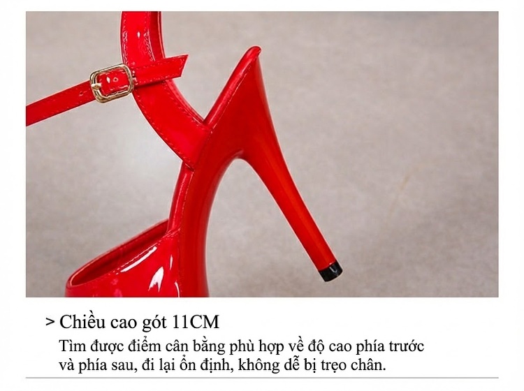 Giày Sandal Cao Gót Nữ Hở Mũi Quai Hậu Da Bóng Gót Cao 11cm Màu Đen, Trắng, Đỏ, Xanh... chi tiết 6