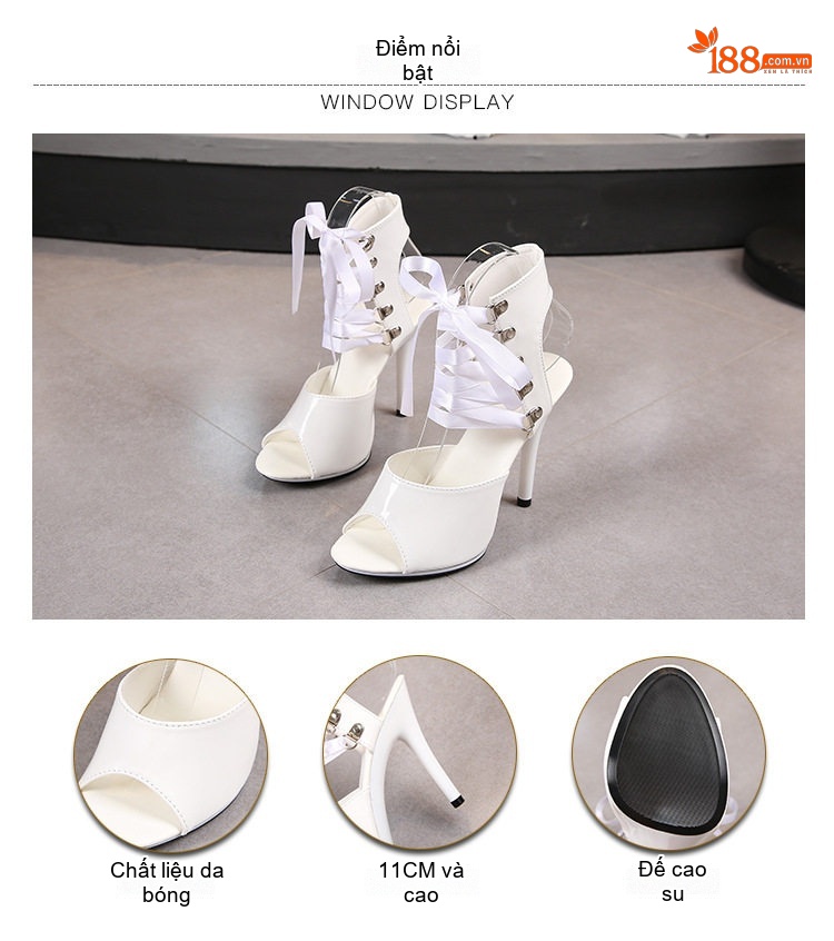 Giày Sandal Cao Gót Nữ Hở Ngón Da Bóng Quai Ren Gót Cao 11cm Màu Đen, Trắng, Đỏ, Vàng, Xanh... chi tiết 5