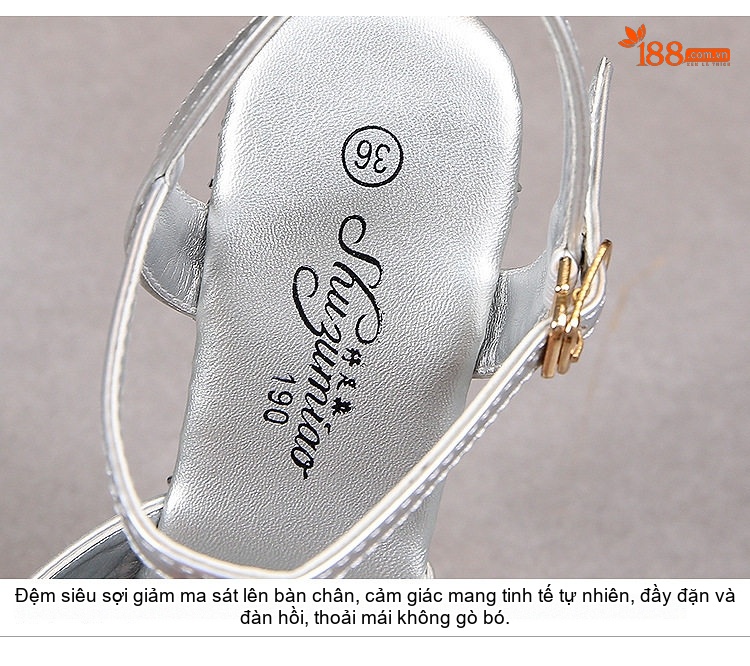 Giày Sandal Cao Gót Nữ Hở Mũi Quai Mảnh Da Bóng Gót Cao 10cm - 12cm Màu Đen, Bạc chi tiết 4