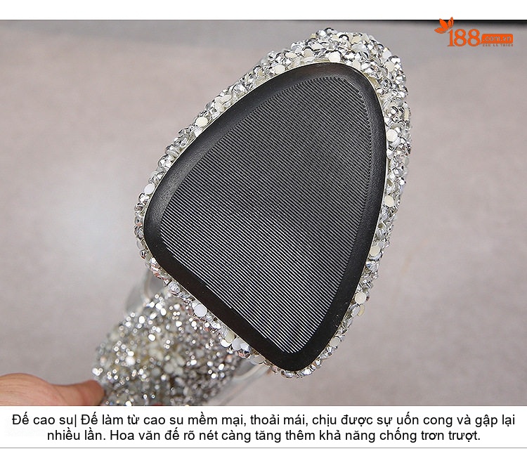 Giày Sandal Cao Gót Nữ Hở Mũi Quai Mảnh Da Bóng Gót Cao 10cm - 12cm Màu Đen, Bạc chi tiết 6