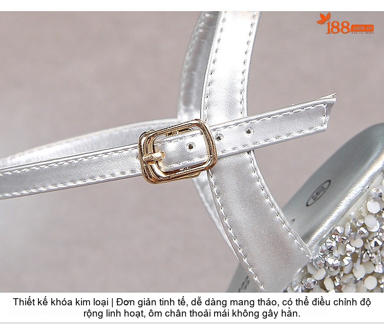 Giày Sandal Cao Gót Nữ Hở Mũi Quai Mảnh Da Bóng Gót Cao 10cm - 12cm Màu Đen, Bạc chi tiết 7