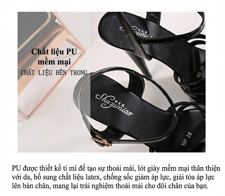 Giày Sandal Cao Gót Nữ Quai Ngang Đế Xuồng Gót Nhọn Gót Cao 15cm Màu Đen, Đỏ, Bạc, Vàng... chi tiết 4