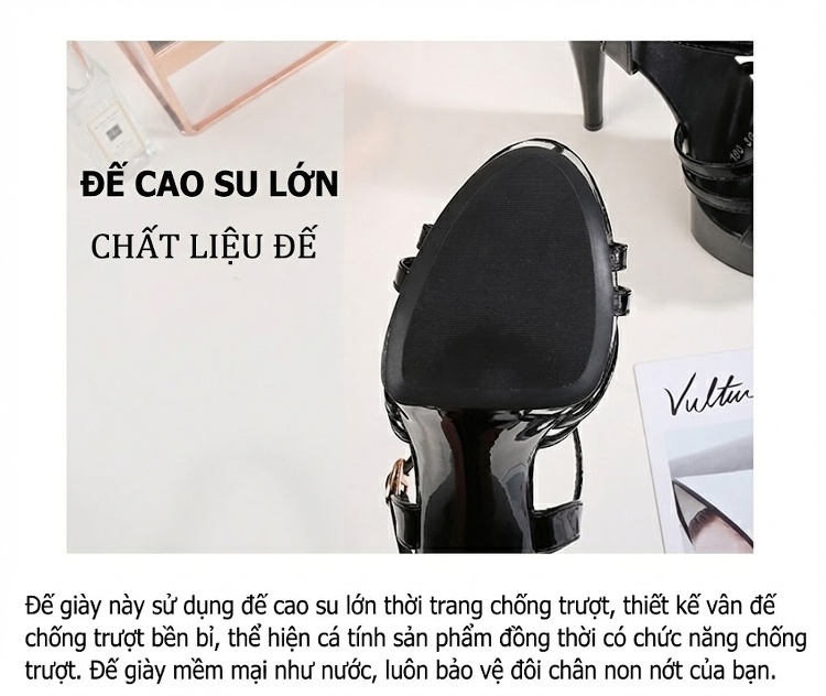 Giày Sandal Cao Gót Nữ Quai Ngang Đế Xuồng Gót Nhọn Gót Cao 15cm Màu Đen, Đỏ, Bạc, Vàng... chi tiết 7