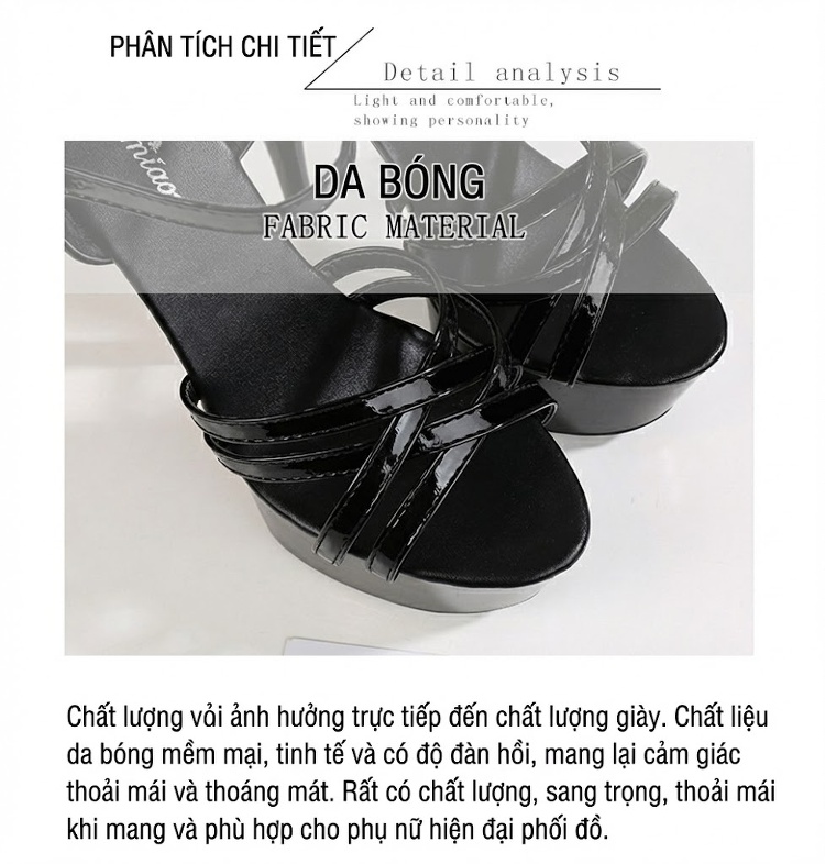 Giày Sandal Cao Gót Nữ Quai Ngang Đế Xuồng Gót Nhọn Gót Cao 15cm Màu Đen, Đỏ, Bạc, Vàng... chi tiết 3