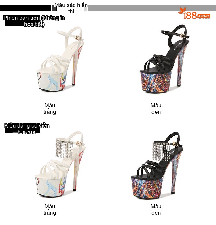 Giày Sandal Cao Gót Nữ Quai Ngang Da Bóng Phát Sáng Gót Cao 12cm Màu Đen, Trắng chi tiết 1