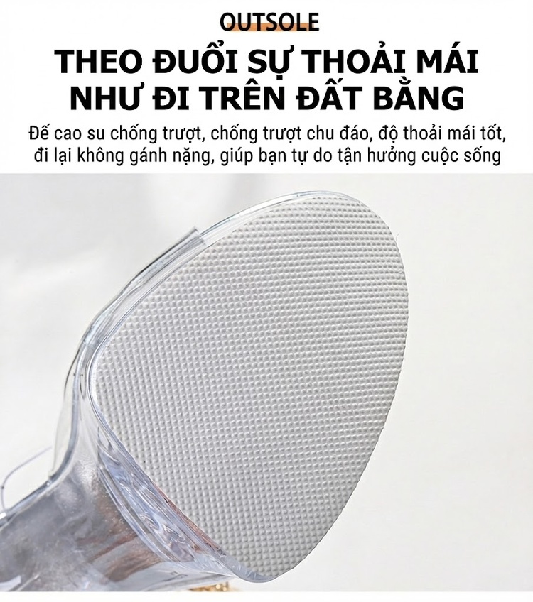 Giày Sandal Cao Gót Nữ Quai Trong Suốt Đế Xuồng Gót Cao 15cm Màu Trắng chi tiết 9