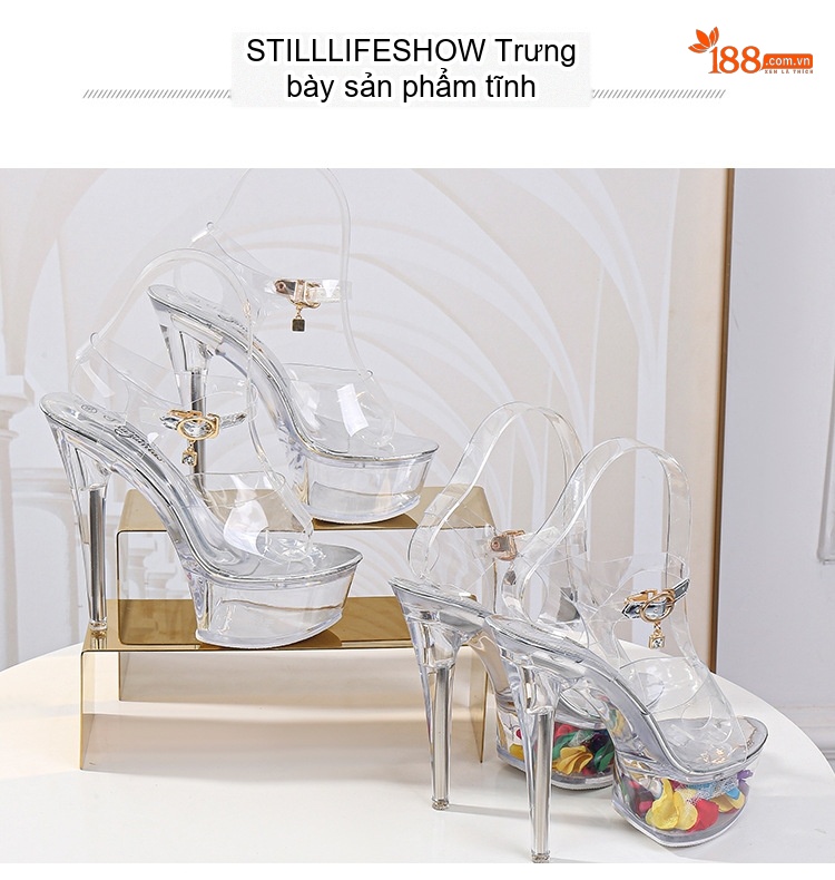 Giày Sandal Cao Gót Nữ Quai Trong Suốt Đế Xuồng Gót Cao 15cm Màu Trắng chi tiết 22