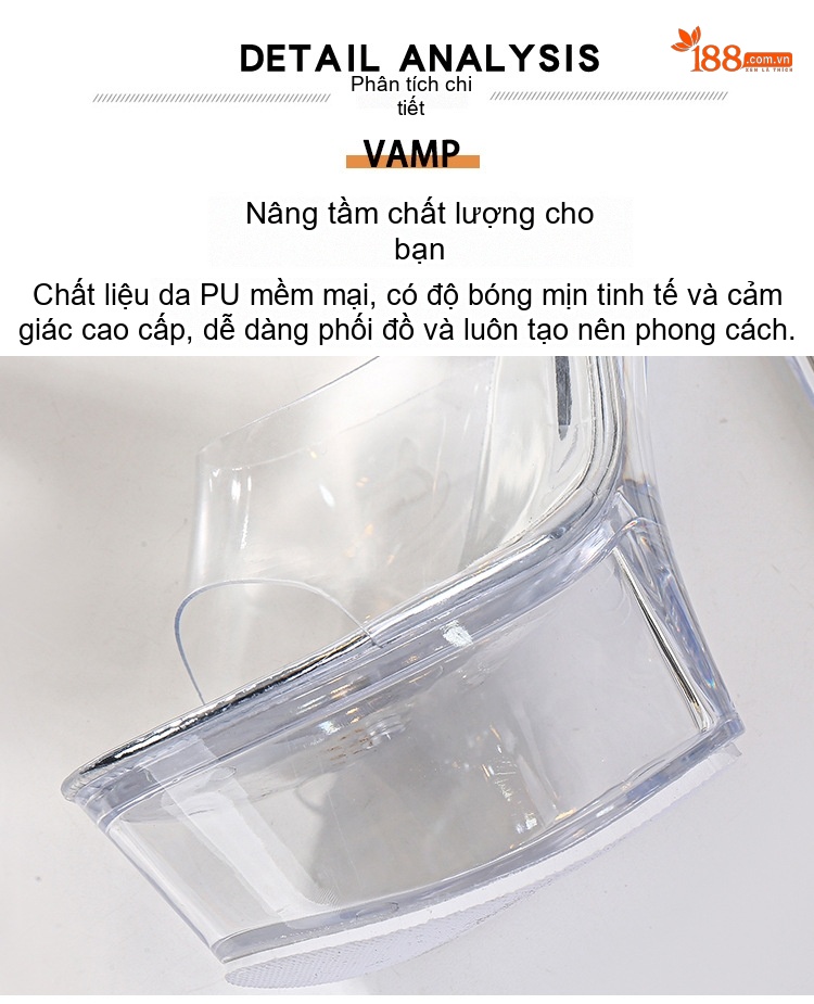 Giày Sandal Cao Gót Nữ Quai Trong Suốt Đế Xuồng Gót Cao 15cm Màu Trắng chi tiết 5