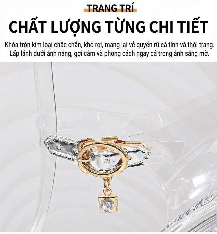 Giày Sandal Cao Gót Nữ Quai Trong Suốt Đế Xuồng Gót Cao 15cm Màu Trắng chi tiết 7