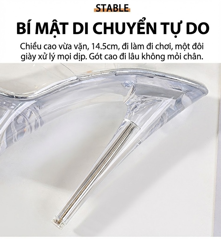 Giày Sandal Cao Gót Nữ Quai Trong Suốt Đế Xuồng Gót Cao 15cm Màu Trắng chi tiết 8