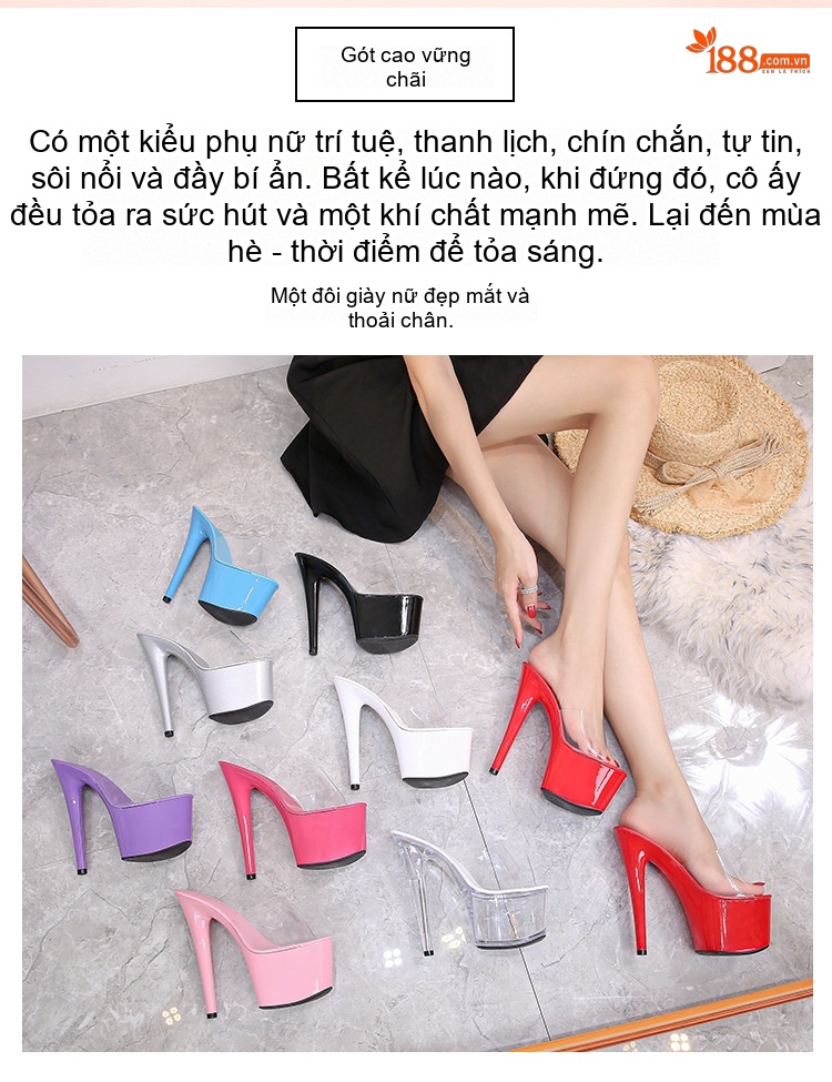 Giày Sandal Cao Gót Nữ Quai Trong Suốt Gót Nhọn Đế Xuồng Gót Cao 17cm Màu Đen, Đỏ, Trắng, Bạc... chi tiết 2
