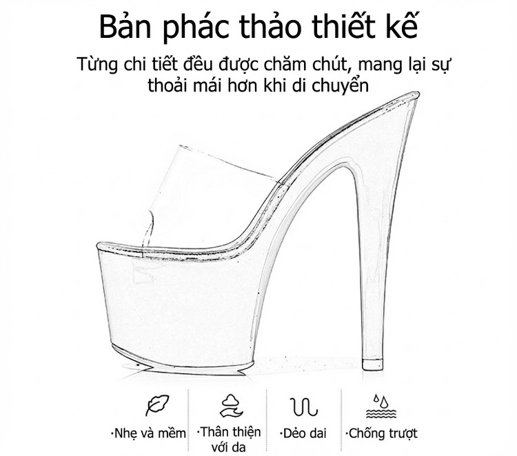Giày Sandal Cao Gót Nữ Quai Trong Suốt Gót Nhọn Đế Xuồng Gót Cao 17cm Màu Đen, Đỏ, Trắng, Bạc... chi tiết 4