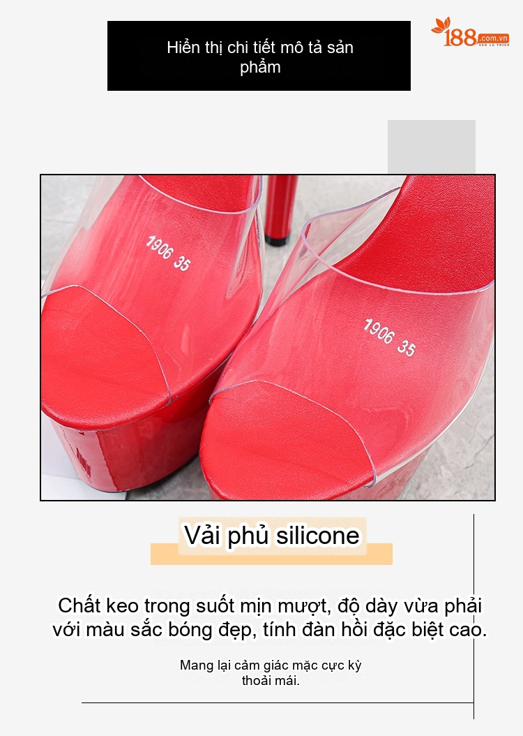 Giày Sandal Cao Gót Nữ Quai Trong Suốt Gót Nhọn Đế Xuồng Gót Cao 17cm Màu Đen, Đỏ, Trắng, Bạc... chi tiết 5