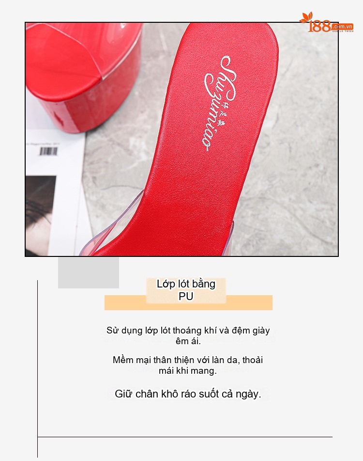 Giày Sandal Cao Gót Nữ Quai Trong Suốt Gót Nhọn Đế Xuồng Gót Cao 17cm Màu Đen, Đỏ, Trắng, Bạc... chi tiết 6