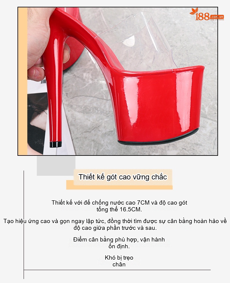 Giày Sandal Cao Gót Nữ Quai Trong Suốt Gót Nhọn Đế Xuồng Gót Cao 17cm Màu Đen, Đỏ, Trắng, Bạc... chi tiết 7