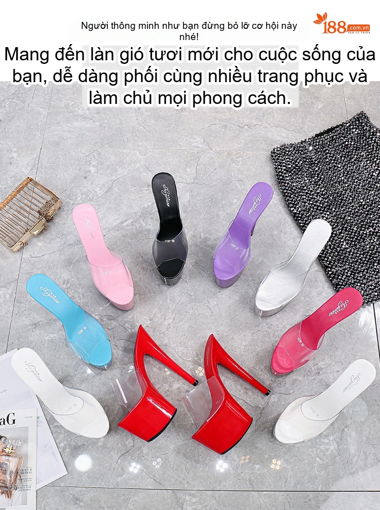 Giày Sandal Cao Gót Nữ Quai Trong Suốt Gót Nhọn Đế Xuồng Gót Cao 17cm Màu Đen, Đỏ, Trắng, Bạc... chi tiết 14