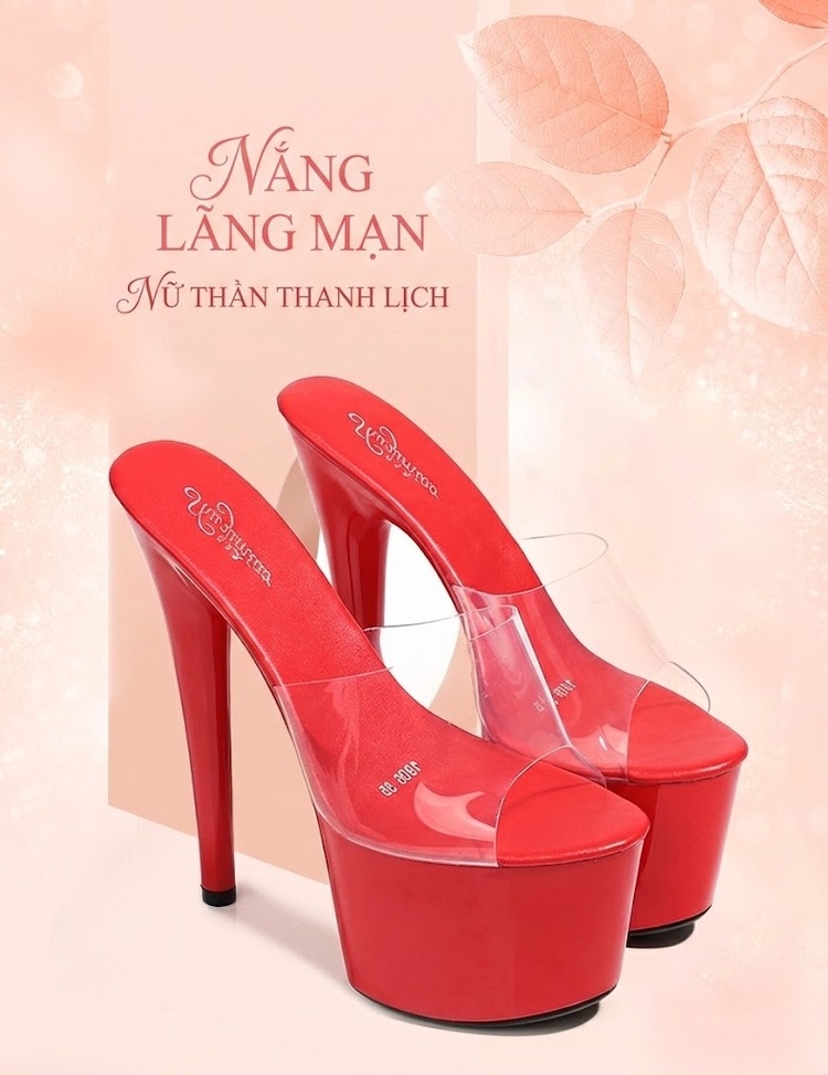 Giày Sandal Cao Gót Nữ Quai Trong Suốt Gót Nhọn Đế Xuồng Gót Cao 17cm Màu Đen, Đỏ, Trắng, Bạc... chi tiết 1