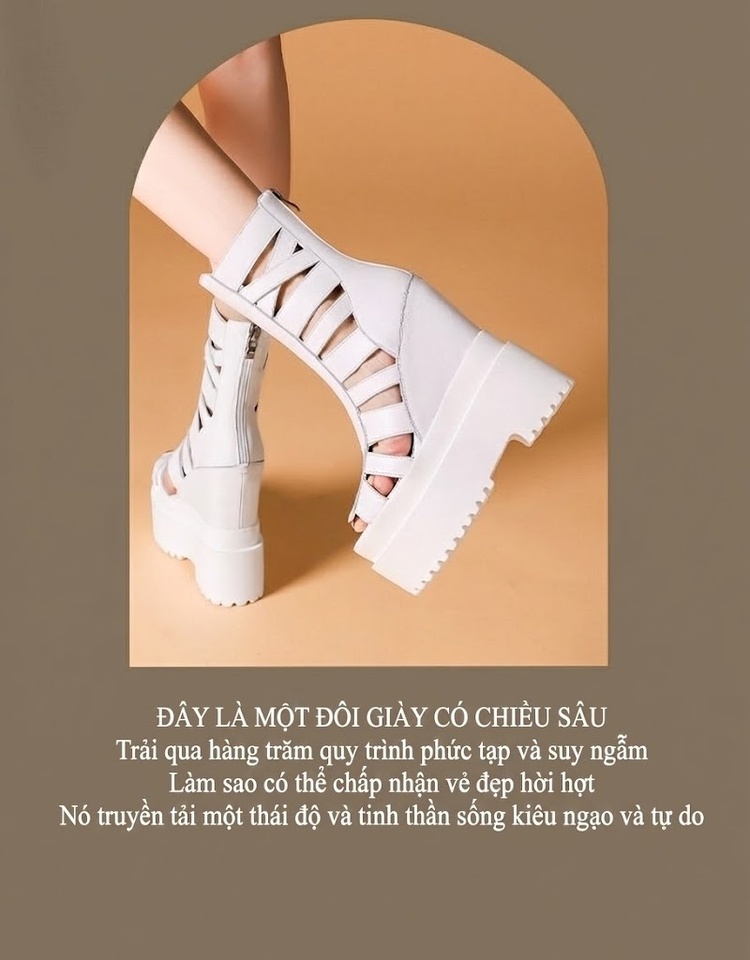 Giày Sandal Cao Gót Nữ Platform Hở Ngón Phong Cách La Mã Gót Cao 10cm Da Bóng Màu Đen, Trắng chi tiết 1