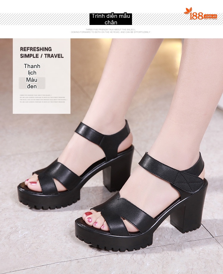 Giày Sandal Cao Gót Nữ Quai Hậu Đế Xuồng Gót Cao 8cm Màu Đen, Trắng chi tiết 7