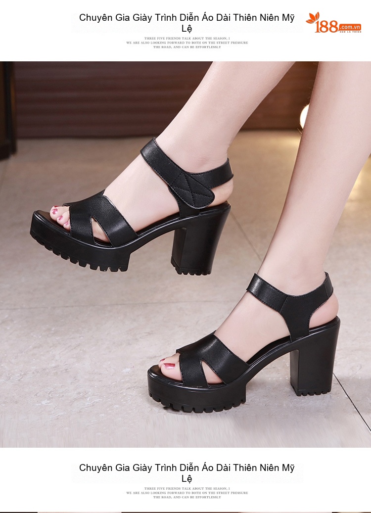Giày Sandal Cao Gót Nữ Quai Hậu Đế Xuồng Gót Cao 8cm Màu Đen, Trắng chi tiết 8
