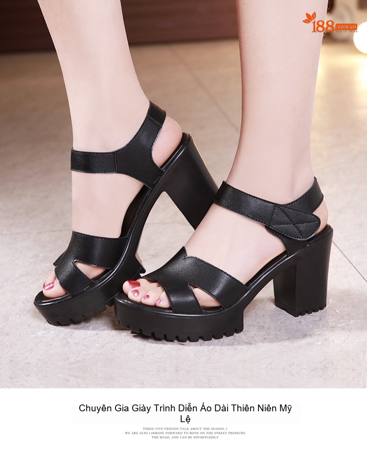 Giày Sandal Cao Gót Nữ Quai Hậu Đế Xuồng Gót Cao 8cm Màu Đen, Trắng chi tiết 9
