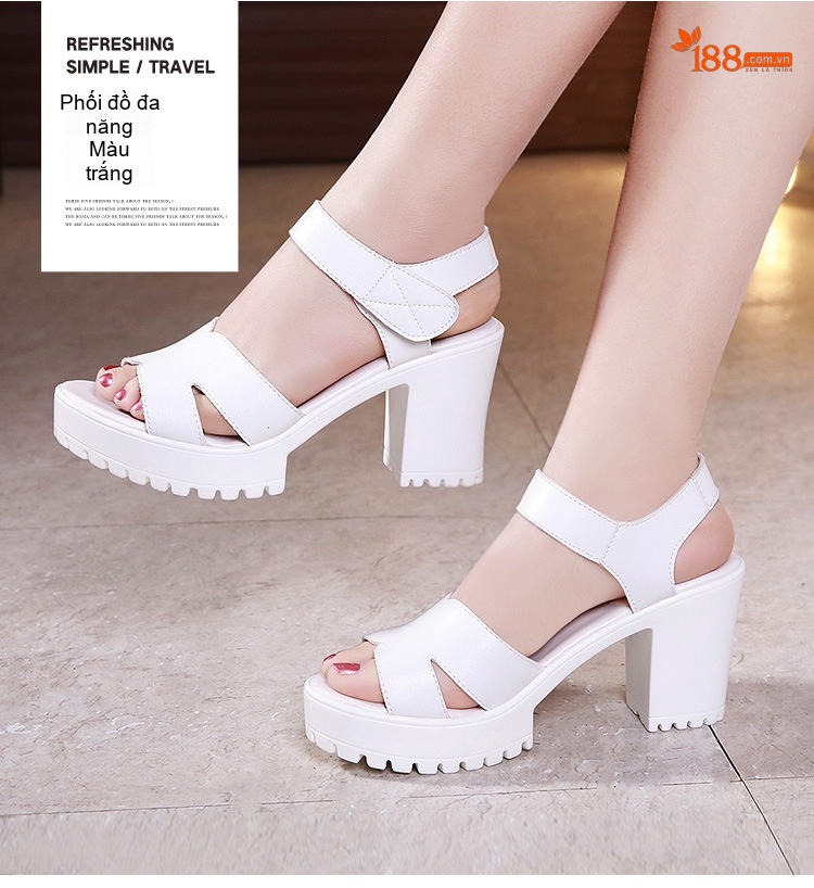 Giày Sandal Cao Gót Nữ Quai Hậu Đế Xuồng Gót Cao 8cm Màu Đen, Trắng chi tiết 11