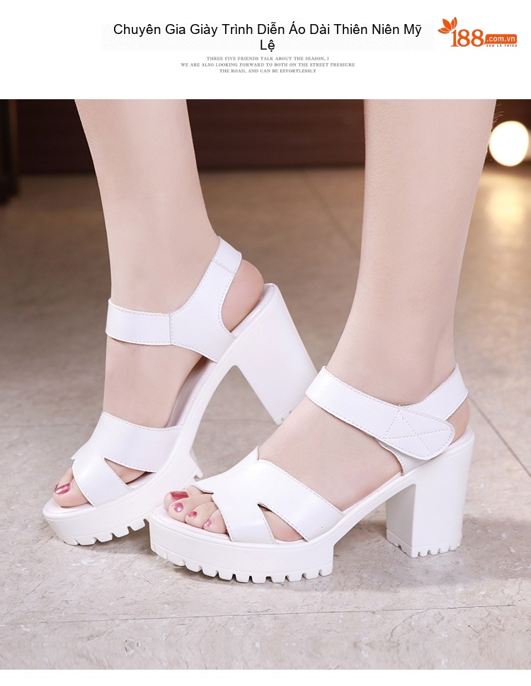 Giày Sandal Cao Gót Nữ Quai Hậu Đế Xuồng Gót Cao 8cm Màu Đen, Trắng chi tiết 13