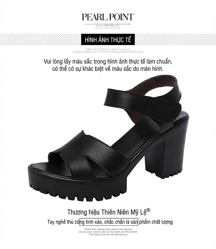 Giày Sandal Cao Gót Nữ Quai Hậu Đế Xuồng Gót Cao 8cm Màu Đen, Trắng chi tiết 14
