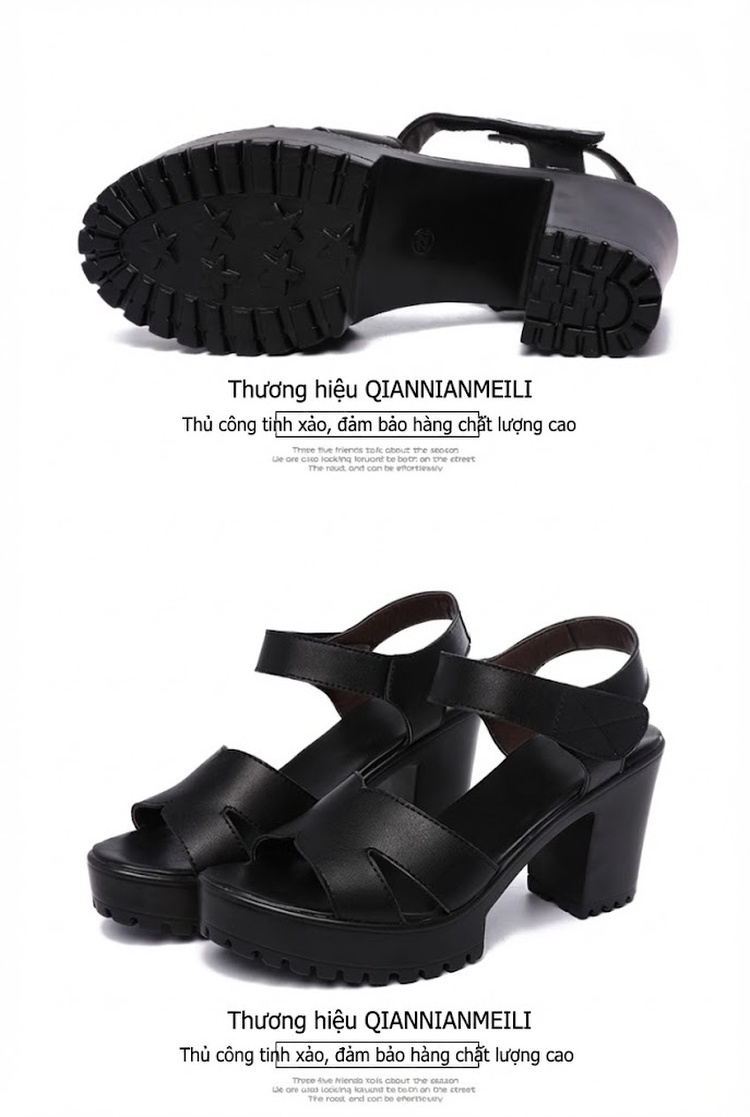Giày Sandal Cao Gót Nữ Quai Hậu Đế Xuồng Gót Cao 8cm Màu Đen, Trắng chi tiết 16
