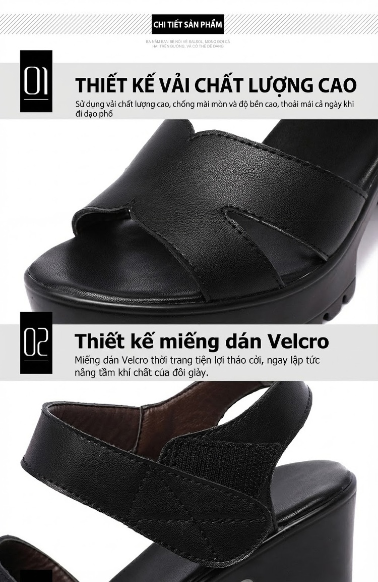 Giày Sandal Cao Gót Nữ Quai Hậu Đế Xuồng Gót Cao 8cm Màu Đen, Trắng chi tiết 5
