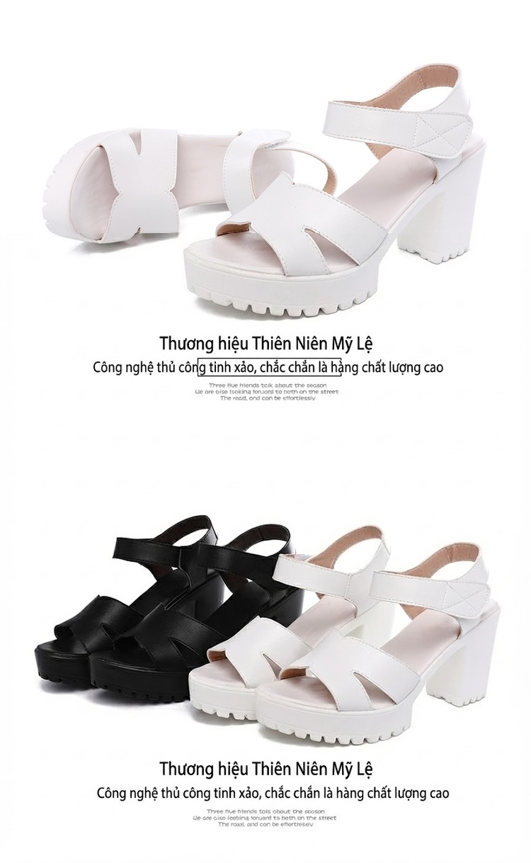 Giày Sandal Cao Gót Nữ Quai Hậu Đế Xuồng Gót Cao 8cm Màu Đen, Trắng chi tiết 17