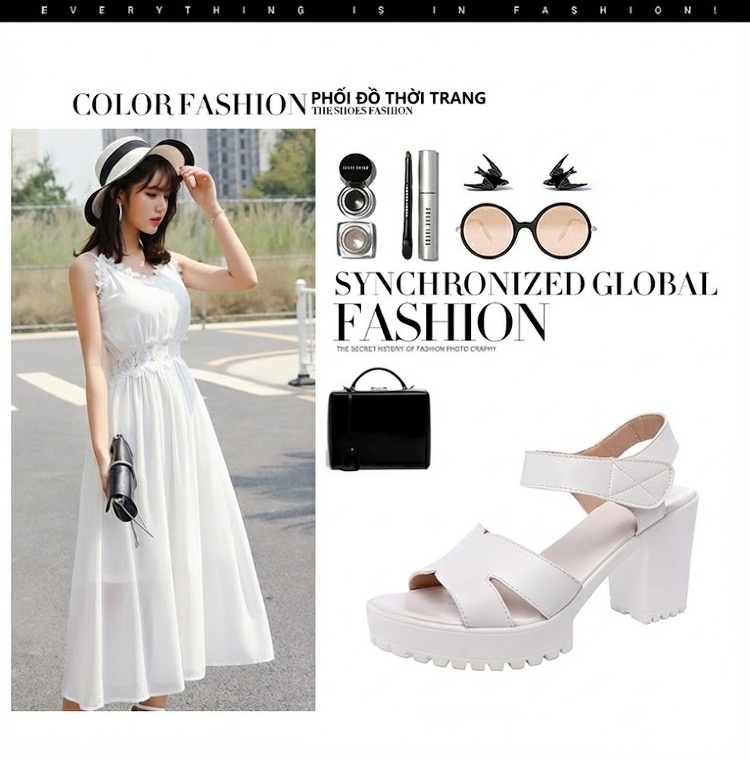 Giày Sandal Cao Gót Nữ Quai Hậu Đế Xuồng Gót Cao 8cm Màu Đen, Trắng chi tiết 1