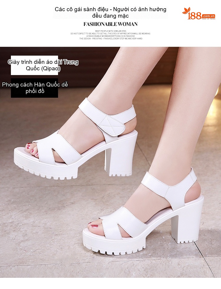Giày Sandal Cao Gót Nữ Quai Hậu Đế Xuồng Gót Cao 8cm Màu Đen, Trắng chi tiết 2