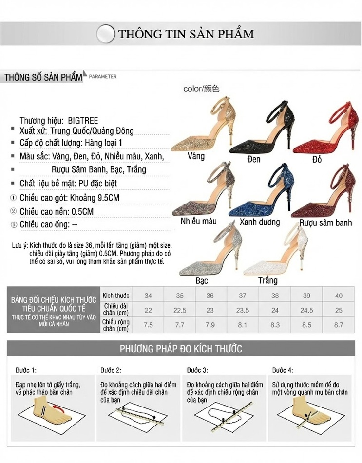 Giày Sandal Cao Gót Nữ Hở Ngón Quai Mảnh Lấp Lánh Gót Cao 8cm Màu Bạc, Đen, Vàng, Đỏ... chi tiết 1