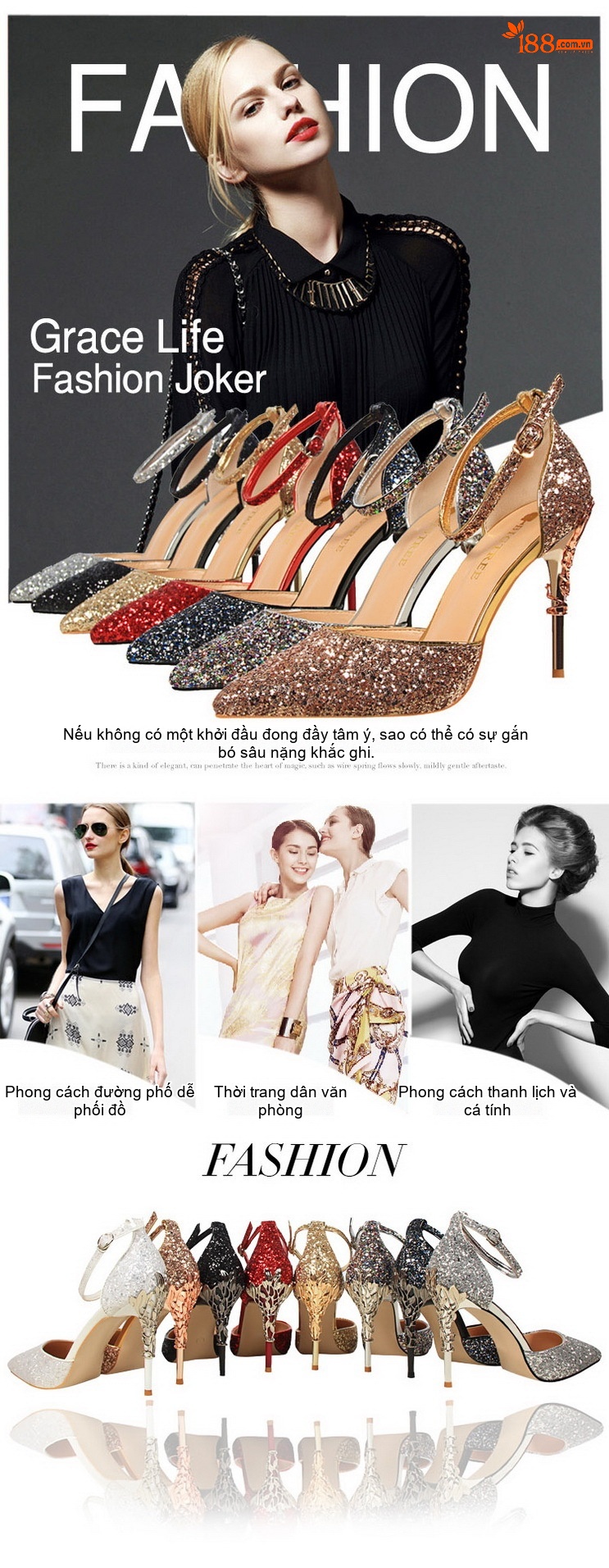 Giày Sandal Cao Gót Nữ Hở Ngón Quai Mảnh Lấp Lánh Gót Cao 8cm Màu Bạc, Đen, Vàng, Đỏ... chi tiết 2