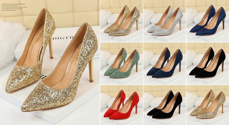Giày Sandal Cao Gót Nữ Hở Ngón Quai Mảnh Lấp Lánh Gót Cao 8cm Màu Bạc, Đen, Vàng, Đỏ... chi tiết 19