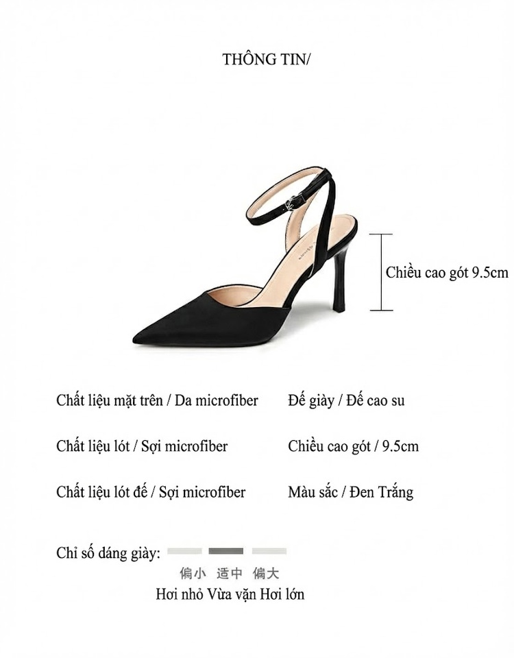 Giày Sandal Cao Gót Nữ Da Bóng Hở Lưng Quai Mảnh Gót Cao 8cm Màu Đen, Trắng chi tiết 2