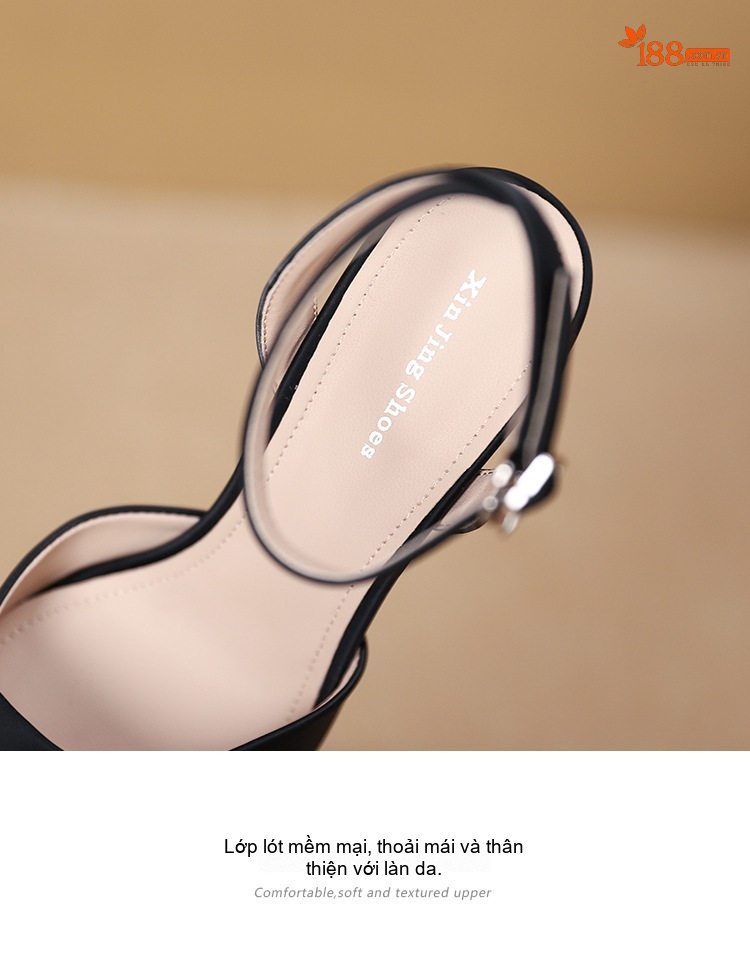 Giày Sandal Cao Gót Nữ Da Bóng Hở Lưng Quai Mảnh Gót Cao 8cm Màu Đen, Trắng chi tiết 6