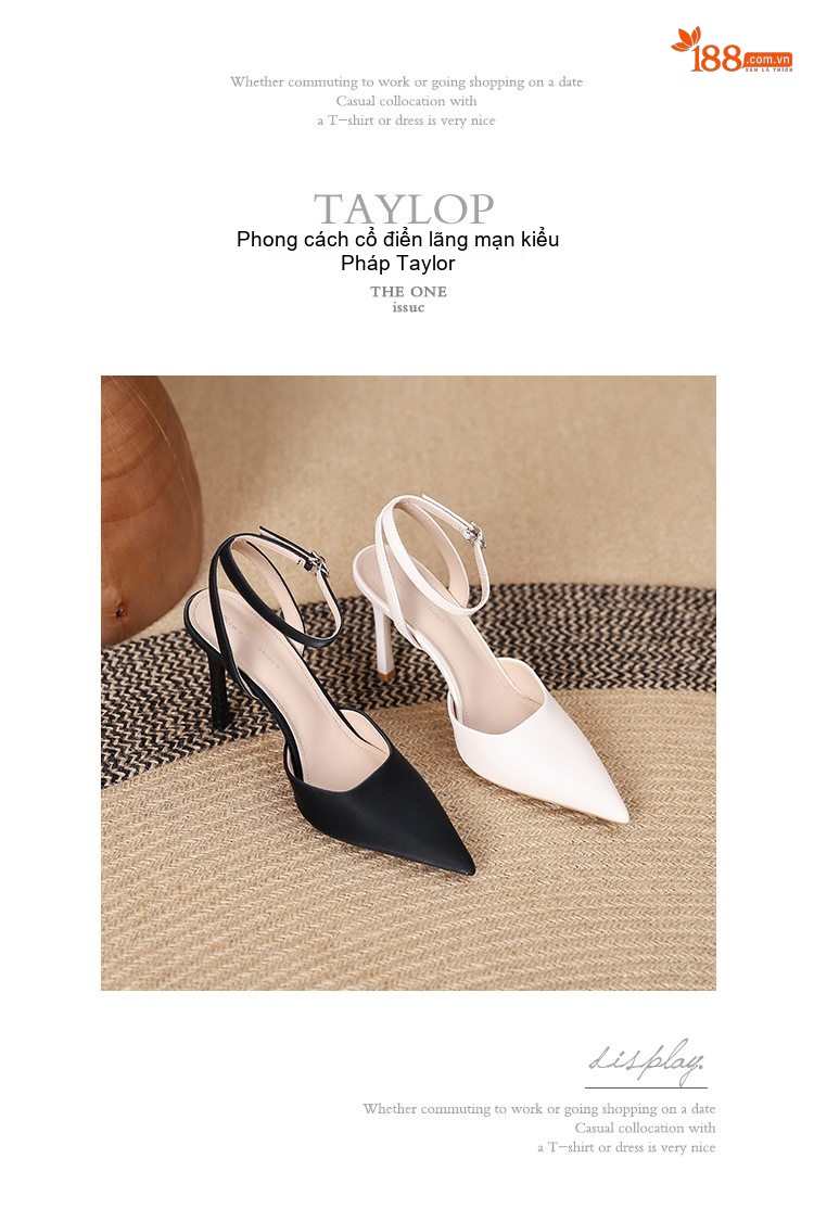 Giày Sandal Cao Gót Nữ Da Bóng Hở Lưng Quai Mảnh Gót Cao 8cm Màu Đen, Trắng chi tiết 24