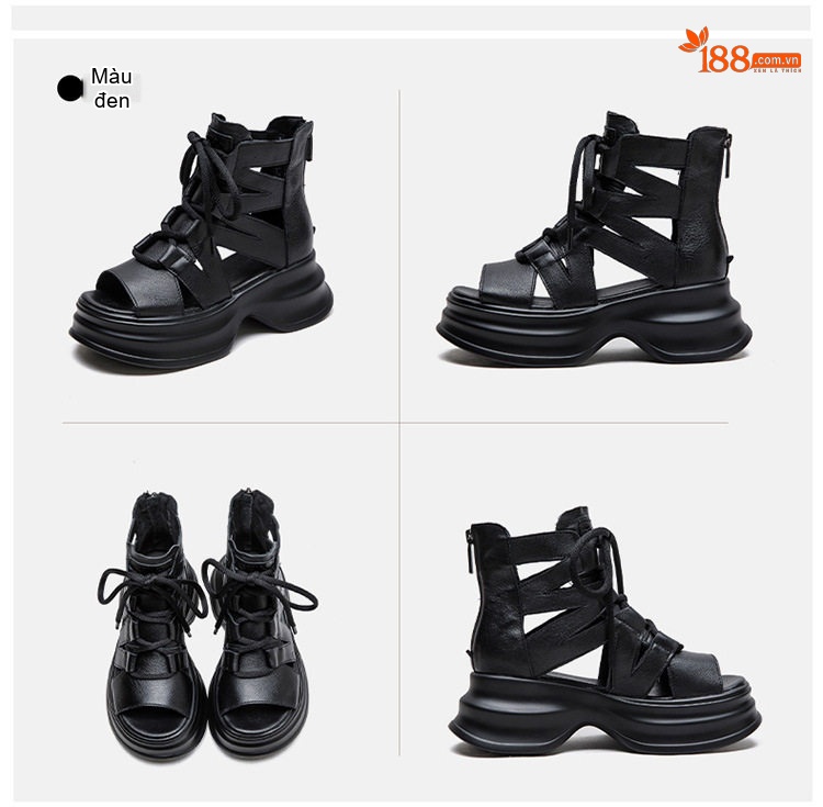 Dép Sandal Nữ Cao Cổ Buộc Dây Hở Ngón Đế Cao 4cm - 5cm Màu Đen, Nâu chi tiết 16