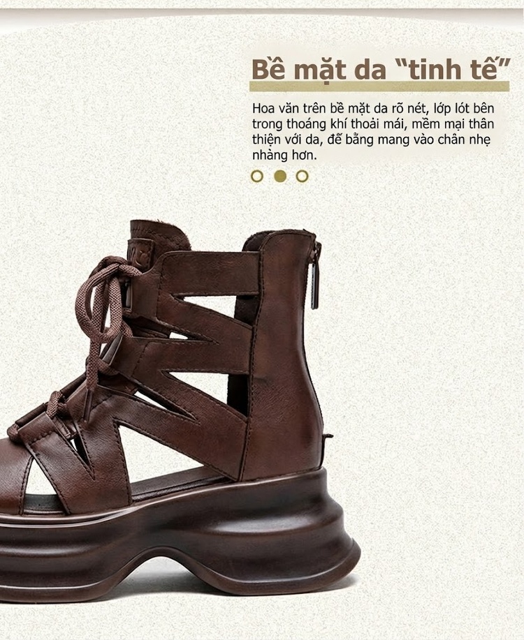 Dép Sandal Nữ Cao Cổ Buộc Dây Hở Ngón Đế Cao 4cm - 5cm Màu Đen, Nâu chi tiết 2