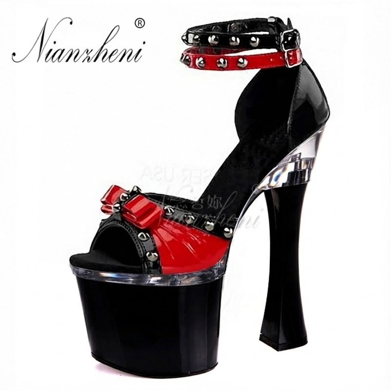Giày Sandal Cao Gót Nữ Hở Mũi Quai Cài Đinh Tán Gót Nhọn Gót Cao 10cm - 12cm Màu Đen, Đỏ