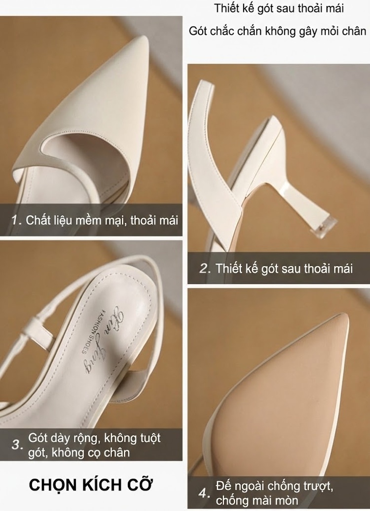 Giày Sandal Cao Gót Nữ Mũi Nhọn Quai Chữ T Gót Cao 7cm - 8cm Màu Đen, Trắng chi tiết 3