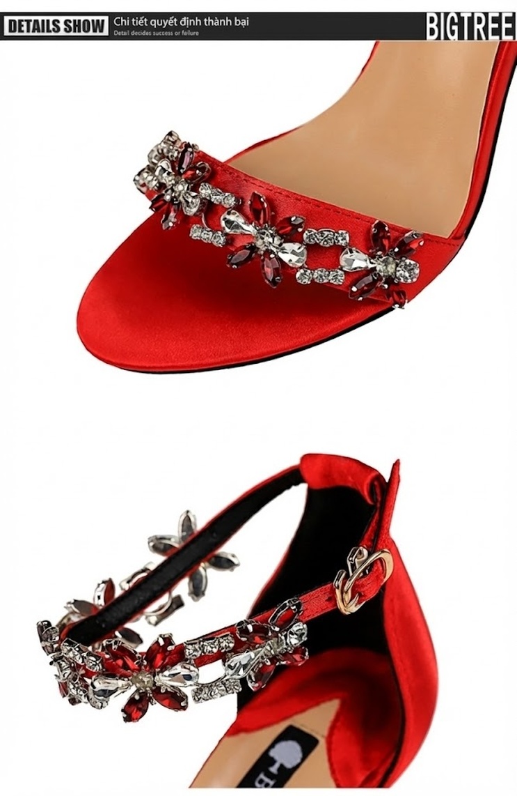 Giày Sandal Cao Gót Nữ Dự Tiệc Hở Ngón Quai Ngang Đính Đá Gót Cao 8cm - 9cm Chất Liệu Lụa Màu Đen, Xám, Xanh Lá, Hồng... chi tiết 27