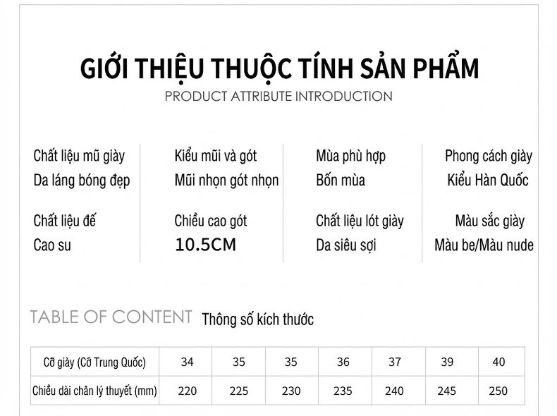 Giày Sandal Cao Gót Nữ Mũi Nhọn Hở Gót Quai Mảnh Da Bóng Gót Cao 8cm Màu Kem, Trắng chi tiết 1