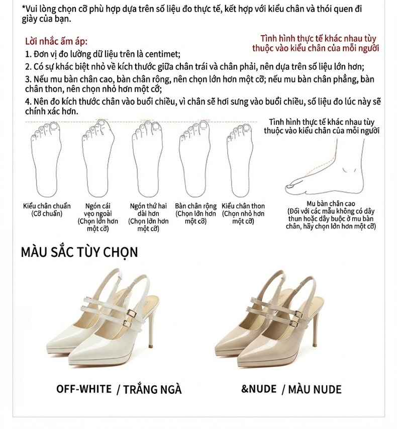 Giày Sandal Cao Gót Nữ Mũi Nhọn Hở Gót Quai Mảnh Da Bóng Gót Cao 8cm Màu Kem, Trắng chi tiết 2