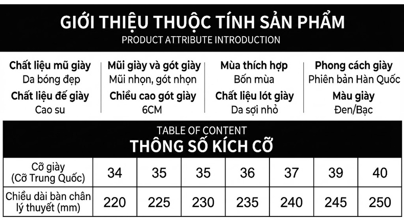 Giày Sandal Cao Gót Nữ Mũi Nhọn Hở Gót Quai Mảnh Gót Cao 7cm - 8cm Màu Đen, Bạc chi tiết 1