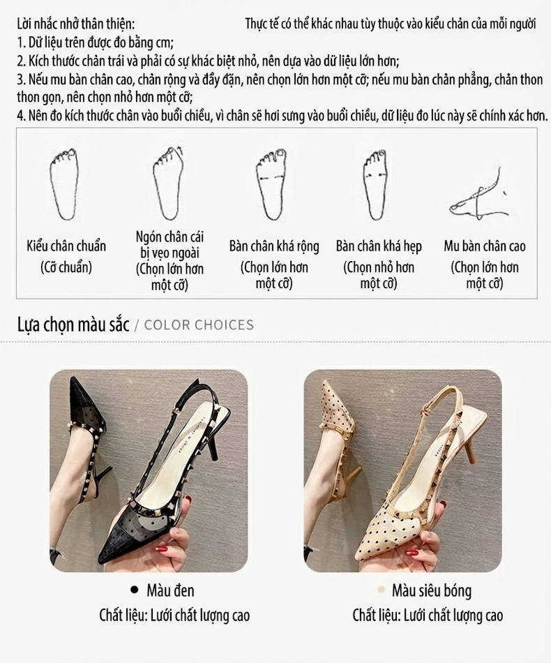 Giày Sandal Cao Gót Nữ Mũi Nhọn Lưới Hở Gót Gót Cao 7cm - 8cm Màu Be, Đen chi tiết 3